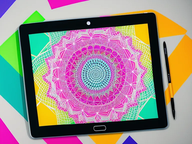 Digital tablet showing 80s patterns next to a discarded mandala drawing.